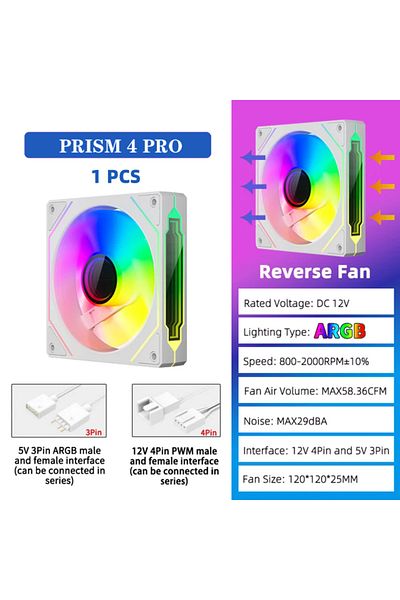 UPSIREN A-RGB Other Reverse-White OEM PRISM 4 PRO Computer Chassis Fan 120mm 5V 3PIN ARGB 4 Pin PWM Quiet Co