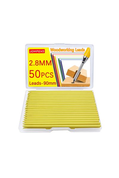 MROOFUL 1box yellow 50pcs 2.8mm Solid Carpenter Pencil Replaceable Leads, Deep Hole Marking Architectural Pa