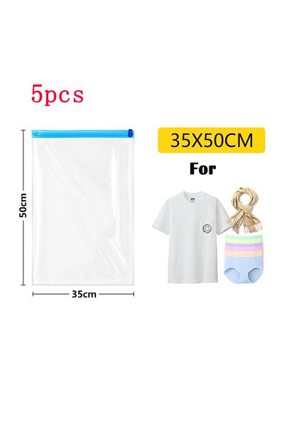 Choice 5pcs 35x50cm S Travel Roll-Up Compression Bags, Reusable Vacuum Storage Bag, Saves 80% of Storage Sp