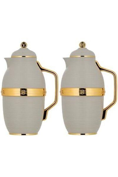 ALSAIF Deva Coffee And Tea Vaccum Flask Set In Grey/gold / Leak-proof And Keeps Drinks Hot 1.0/0.7 Liter