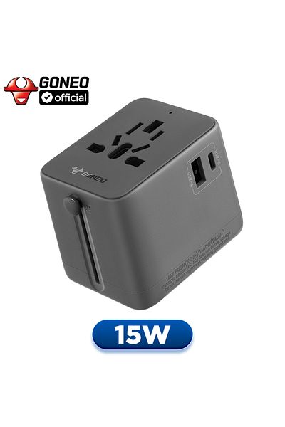 Choice Universal Plug Dark Grey 15w-usb Goneo Safety Universal Travel Adapter With 1usb-c 1usb-a 2ac All In