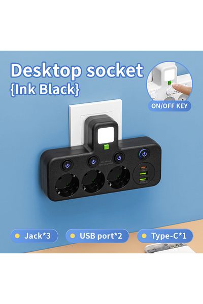 Choice Black USB EU AC Plug Power Strip Wall Mounted Independent Switch Multitap Socket Network Filter With