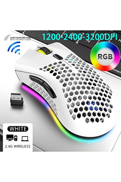 Choice ماوس ألعاب لاسلكي قابل لإعادة الشحن بمنفذ USB 2.4 جيجاهرتز باللون الأبيض BM600 مزود بإضاءة RGB وقرص العسل لأجهزة الكمبيوتر المكتبية