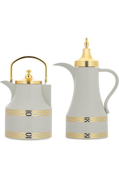 ALSAIF Al Saif Diva Vacuum Insulated Thermos For Coffee And Tea, Leak-proof, 1.0 Liter, Light Gray/gold