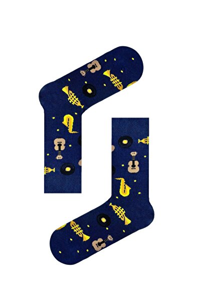 CARNAVAL SOCKS Musical Patterned Colorful Unisex Navy Blue Socket Socks
