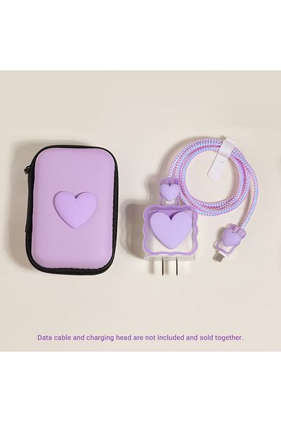 Choice Purple 6PCS 3D Love Heart Silicone Charger Cable Protector Case Storage Bag For iPhone 20W 18W Charg