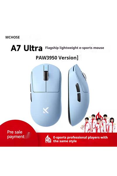 Choice ماوس A7 Ultra Blue من MCHOSE A7 Ultra للألعاب الرياضية الإلكترونية، ثلاثة أوضاع احترافية، لاسلكي، بلوتوث، PAW3395، Lightwei