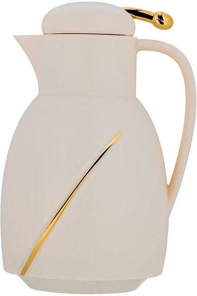 ALSAIF Deva Coffee And Tea Vaccum Flask In Ivory/gold / Leak-proof And Keeps Drinks Hot 1 Liter
