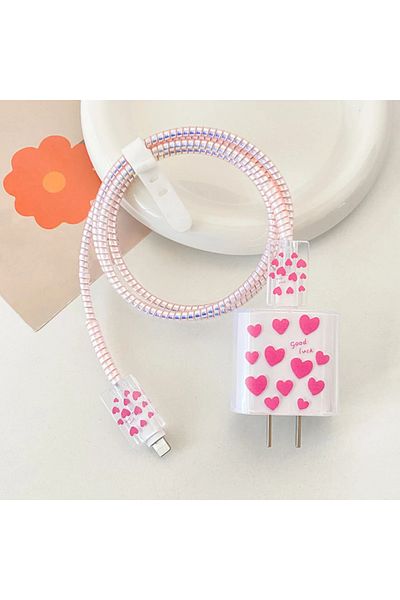 Choice غطاء حماية كابل بيانات شحن وحظ سعيد باللون الوردي لجهاز iPhone 18/20W، غطاء حماية لشاحن Winder