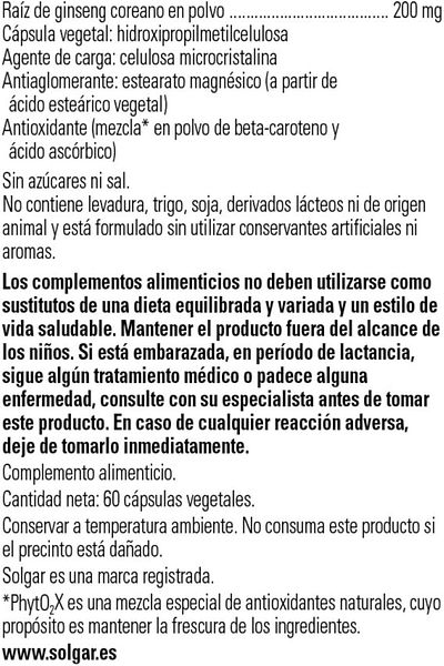 Solgar Korean Ginseng Root Extract, 60 Vegetable Capsules, Immune Support