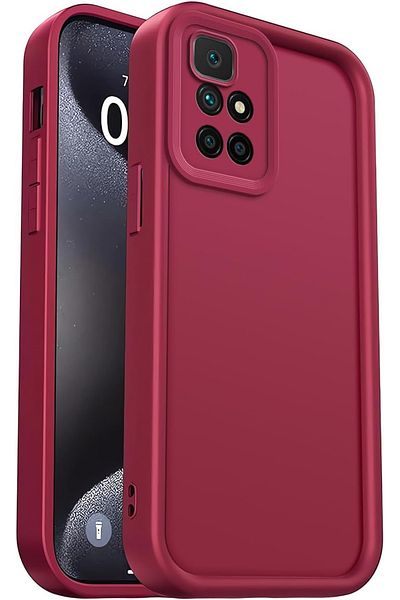 Fibaks Xiaomi Redmi 10 4G 2022 Compatible Case Camera Protected Soft Textured Shock Absorbing Burgundy Silicone Cover