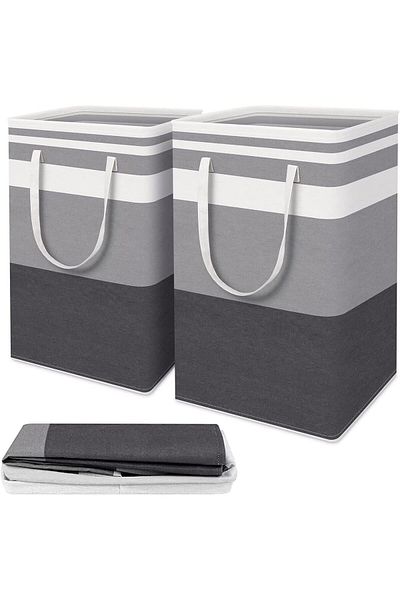 COOYA Large Laundry Basket, 2 Pack Collapsible with Extended Handles, Waterproof (Gradient Grey, 75L)