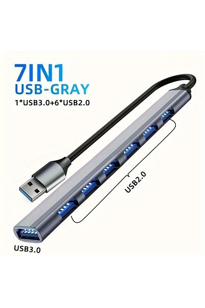 Choice موزع USB 7 في 1 USB C موزع USB 3.0، موسع USB 7 في 1 من الألومنيوم، موزع USB مع 1 × USB 3.0، 4 × U