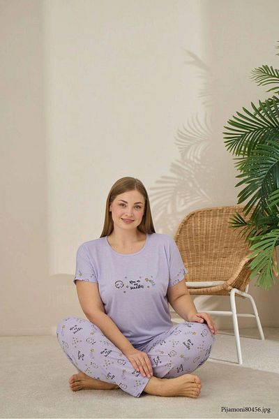Pijamoni Polyviscon Large Size K. Lilac Pajama Set - 7340