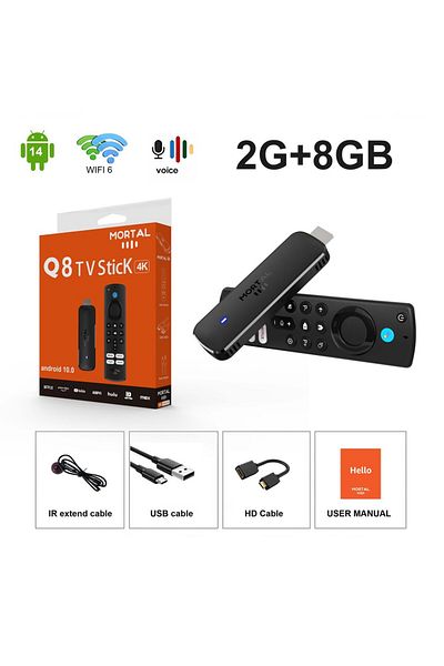 Choice Q8 2GB8G Voice Mortal Android 14 TV Stick Full HD 4K 1080P WiFi 6 Google Voice NETFLIX Youtube Q8 BT