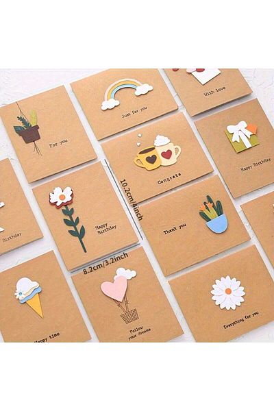 Choice 12 piece set 12pcs 3D Greeting Cards Suit With Envelope Birthday Gift Thanksgiving Blessing Thank Yo