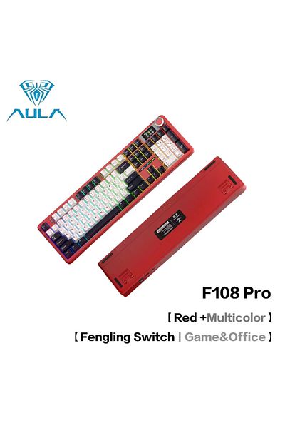 Choice F108 Pro Red Mix Aula F108pro Mechanical Keyboard Three-mode Bluetooth /2.4g/ Wired Customized Full-