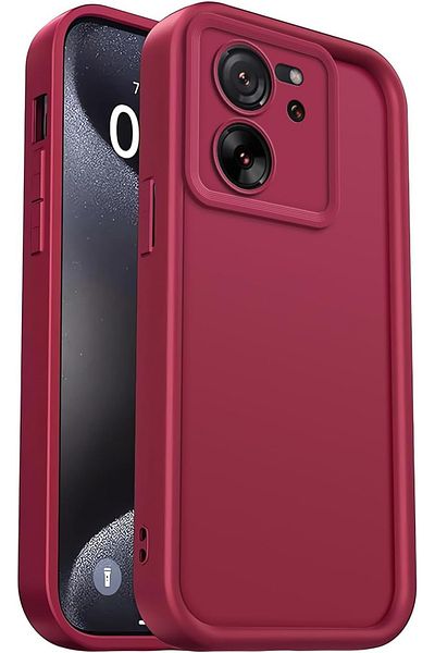 Fibaks Xiaomi Mi 13t - 13t Pro Compatible Case with Camera Protection Soft Textured Shock Absorbing Burgundy Silicone Cover