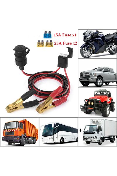 Choice 1SET 12V/24V Car Lighter Socket To Battery Alligator Crocodile Clip with 3Pcs Fuse Auto Cigarette Li