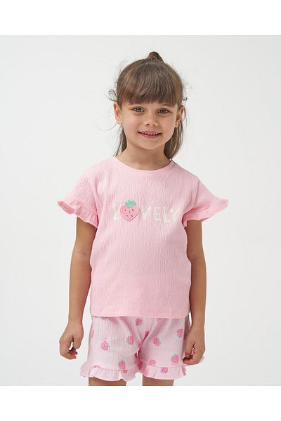 Minipodyum Girl's Embroidery Detailed Shorts Knitted Muslin Summer Double Set