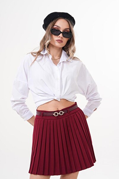 Flame İstanbul Butik Кемерлі Пілелі Бордо Міні Етек - KED1001