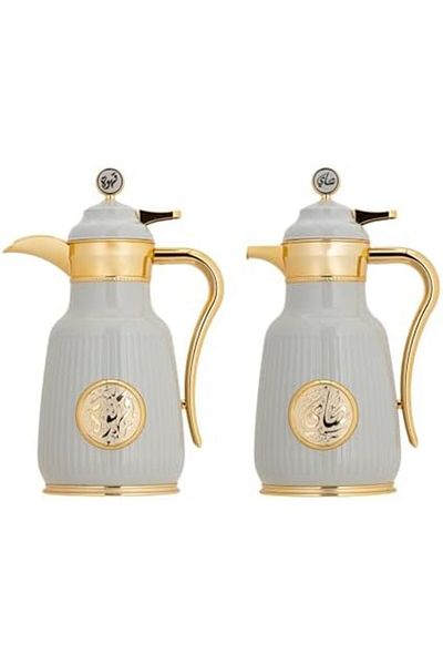 ALSAIF Assal 2-pieces Coffee And Tea Vacuum Flask, Leak-proof And Keeps Drinks Hot, 1l /1l, Grey/gol