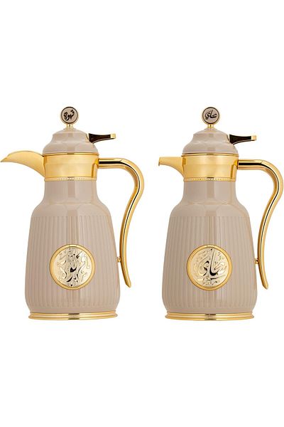 ALSAIF Coffee And Tea Vaccum Flask Set In Brown/gold / Leak-proof And Keeps Drinks Hot 1.0/1.0 Liter