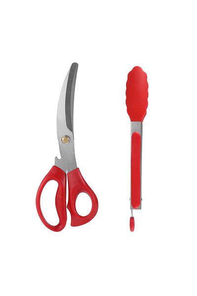 Choice red 2pcs Stainless Steel Barbecue Scissors Clip Set Kitchen Tools Silicone Food Clip Scissors Outdoo