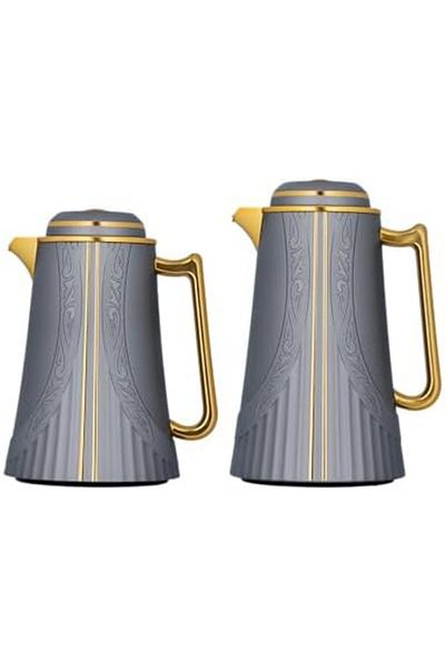 ALSAIF Coffee And Tea Vaccum Flask Set In Grey/gold / Leak-proof And Keeps Drinks Hot 0.7/1.0 Liter