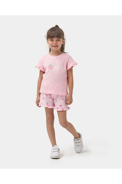Minipodyum Girl's Embroidery Detailed Shorts Knitted Muslin Summer Double Set