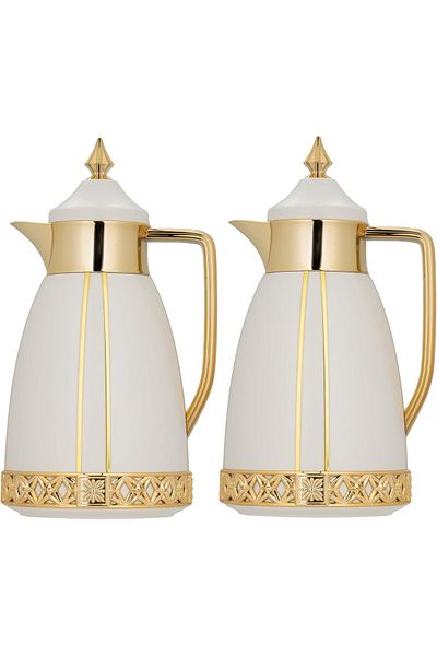 ALSAIF Coffee And Tea Vaccum Flask Set In Ivory/gold / Leak-proof And Keeps Drinks Hot 1.0/0.7 Liter