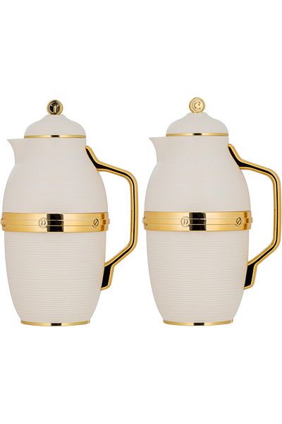 ALSAIF Deva Coffee And Tea Vaccum Flask Set In Ivory/gold / Leak-proof And Keeps Drinks Hot 1.0/0.7 Liter