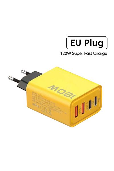 Choice EU Yellow 120W Fast Charger Type C Quick Charge 3.0 USB Charger Adapter For iPhone Samsung Xiaomi PD