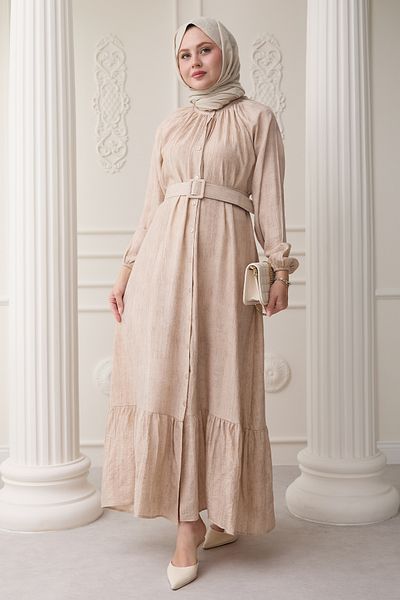 InStyle Rochie bej cu guler de judecător cu model căpșuni