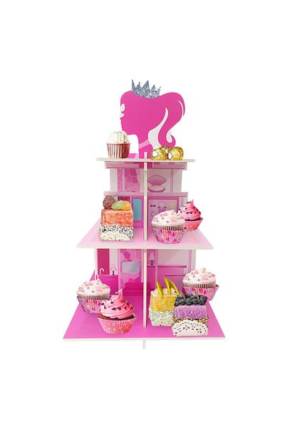 Choice 1pcs Pink Princess Cupcake Stand 3-tiered Pink Dessert Table Displays For Girls Birthday Party Princ