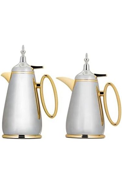 ALSAIF Coffee And Tea Vaccum Flask Set In Matt Nickel/gold / Leak-proof And Keeps Drinks Hot 1.0/1.0 Liter