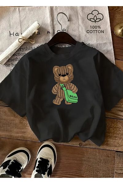 Touz Moda Cute Bear Printed Unisex Oversize T-Shirt