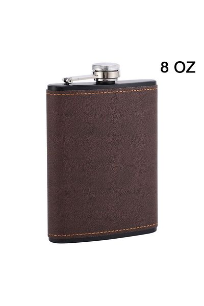 Choice 8oz Brown 6/8oz Portable Hip Flask Brown Leather Covered Stainless Steel Flask for Alcohol Whiskey F