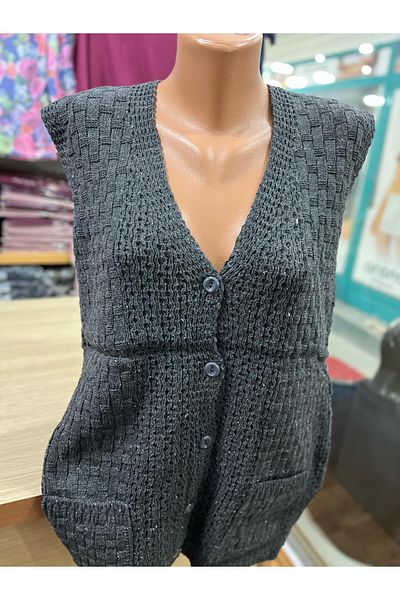 TCR Women's Knitwear Buttoned Pocket Knitted Pattern Seasonal Cardigan Vest