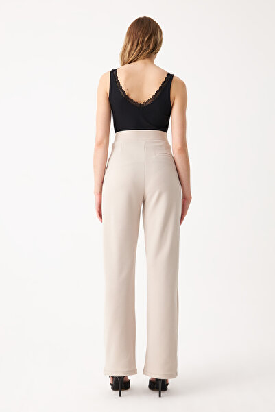 Know Kadın Bej Likralı Cırt Kapamalı Palazzo Pantolon