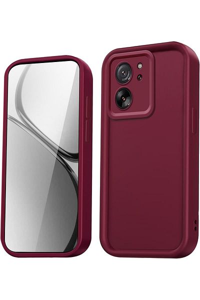 Fibaks Xiaomi Mi 13t - 13t Pro Compatible Case with Camera Protection Soft Textured Shock Absorbing Burgundy Silicone Cover
