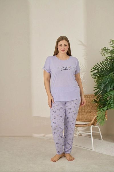 Pijamoni Polyviscon Large Size K. Lilac Pajama Set - 7340