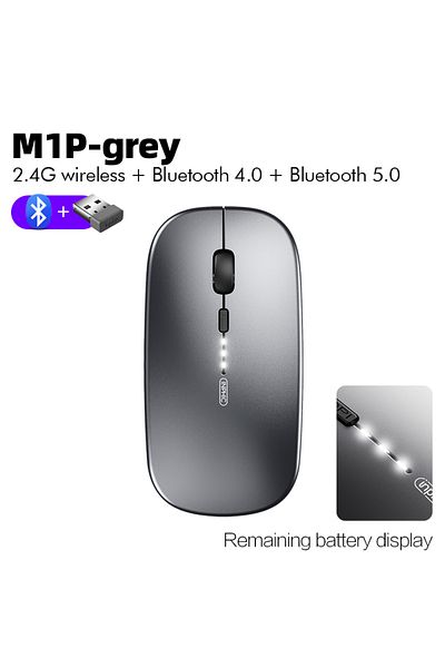 Choice ماوس لاسلكي M1PRO-رمادي INPHIC M1PRO، ماوس صامت قابل لإعادة الشحن، ماوس لاسلكي ثلاثي الأوضاع بتقنية البلوتوث