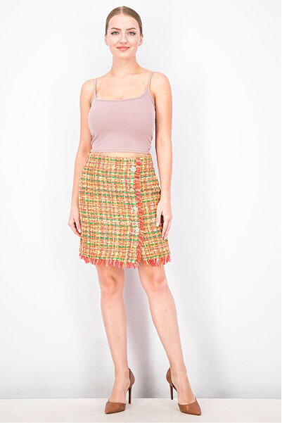 Uterqüe Women Textured Mini Skirt, Yellow Combo
