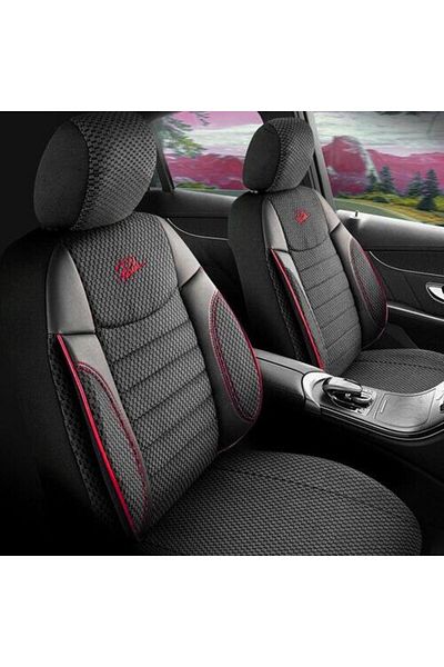 Panda Set Huse Scaune Auto Panda Prestige, Negru cu cusatura Rosie, 11 piese