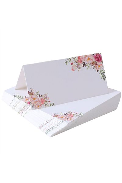 Choice 50pcs White 20/50/100pcs Double Sided Printed Flowers Name Place Cards Wedding Seating Number Table