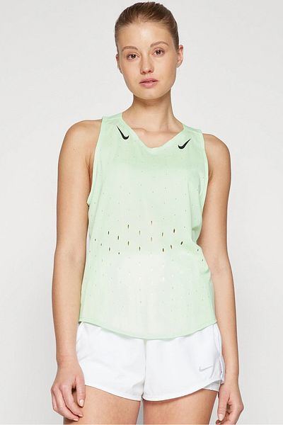 Nike Dri Fit Aeroswift Running Adv Singlet Tank Top Green Laser Cut Running Vest Green