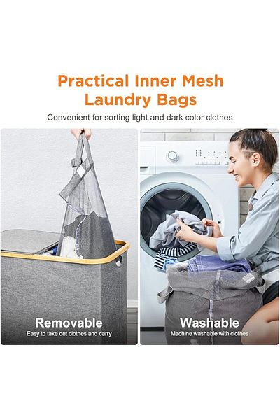 COOYA 150L Laundry Hamper Large Foldable Dirty Clothes Laundry Basket with Lid and 2 Removable Inner Bags