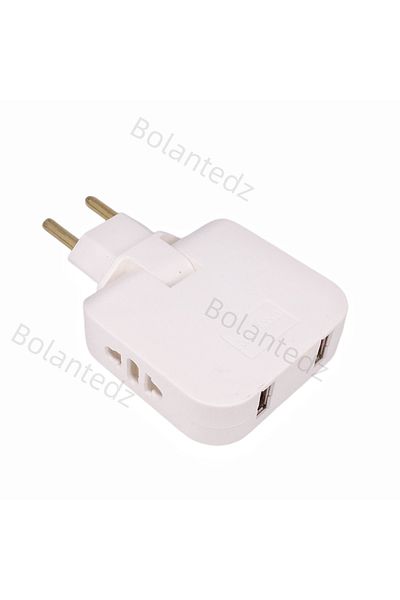 Bolantedz With 2 USB White 2 USB 3 in 1 EU Power Socket Plug Adapter Foldable US To EU Travel Aadapters Power