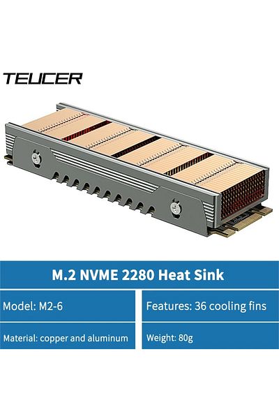 TEUCER M.2-6 TEUCER M.2 NVME SSD High Performance Heatsink, Copper Fins with Aluminum Frame Passive